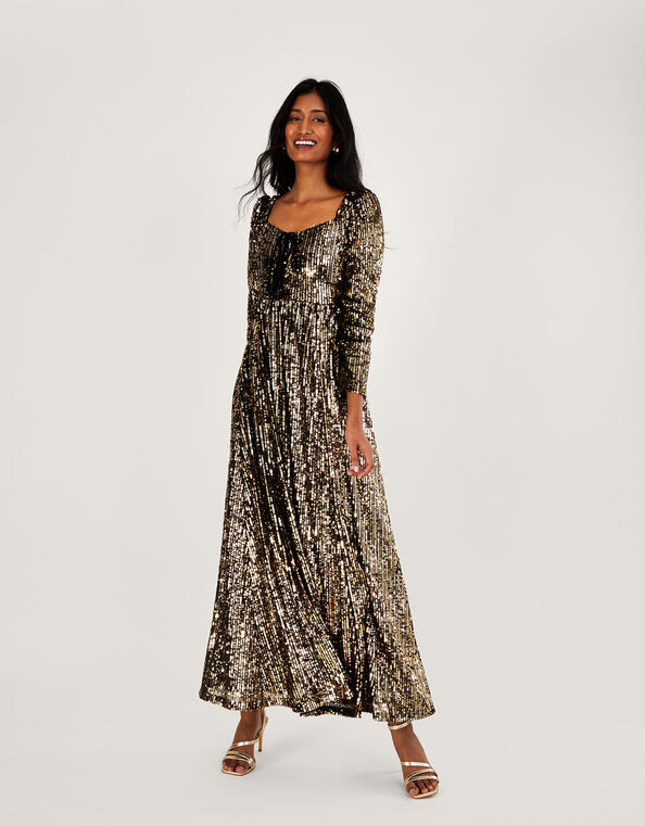 Georgina Sequin Maxi Dress with Recycled Polyester, Gold (GOLD), large