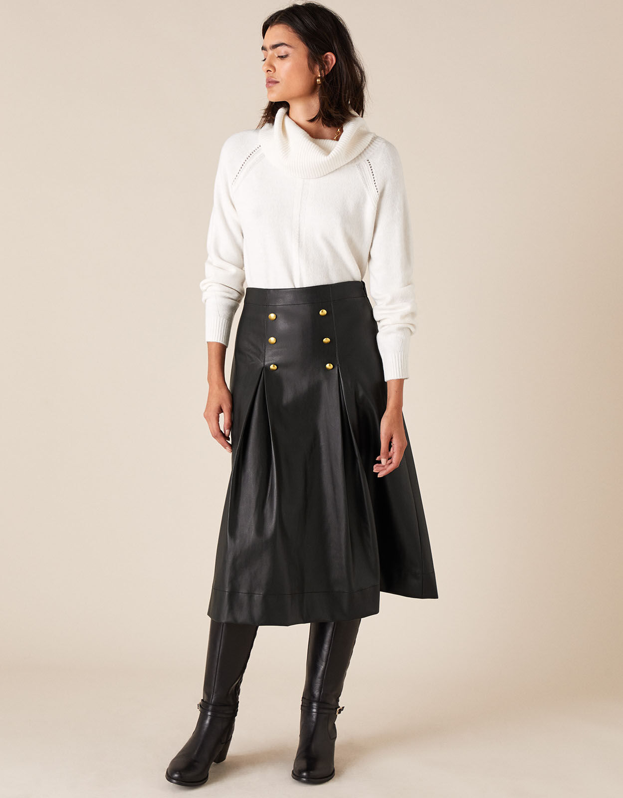 Gold Button Leather Look Skirt Black Skirts Monsoon Global