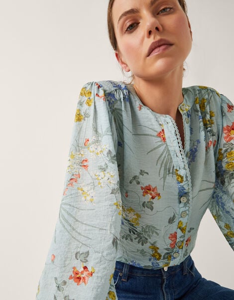 Jesse Floral Print Blouse, Blue (PALE BLUE), large