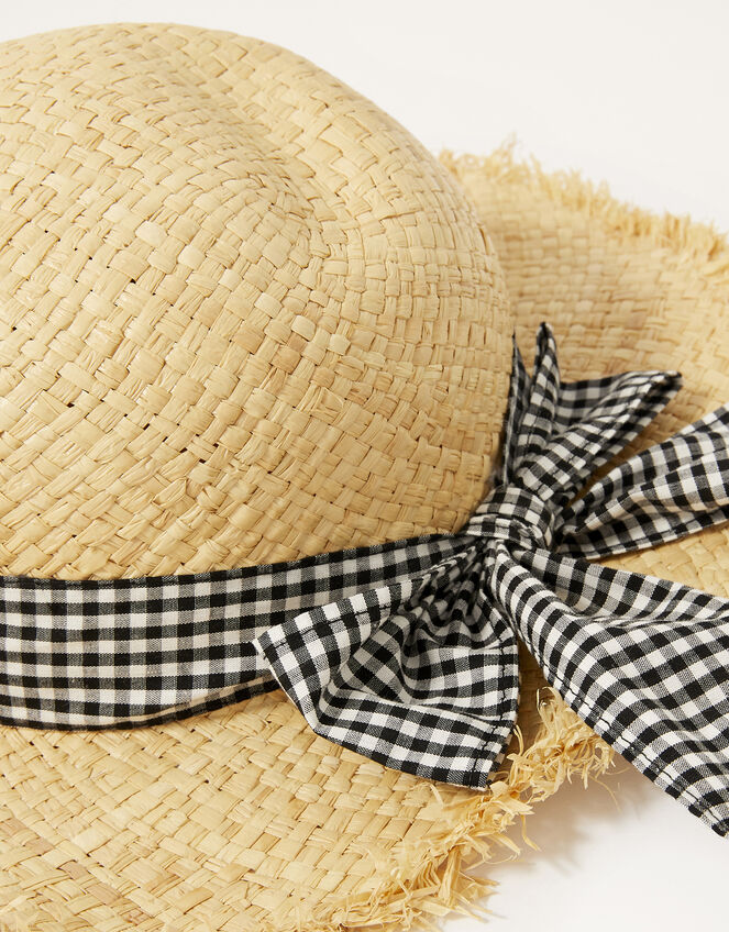 Gingham Bow Floppy Hat, Natural (NATURAL), large