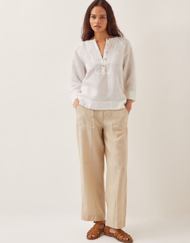 Rosa Linen Bib Blouse, White (WHITE), large