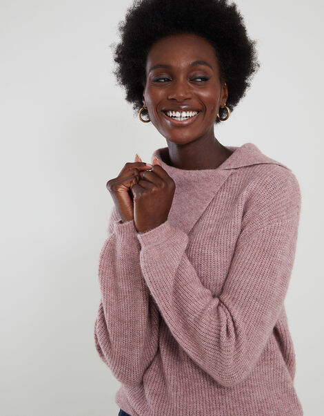 Super Soft Ribbed Splice Neck Jumper, Nude (NUDE), large