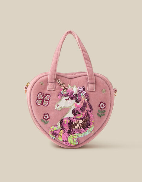 Sequin Unicorn Velvet Heart Bag, , large