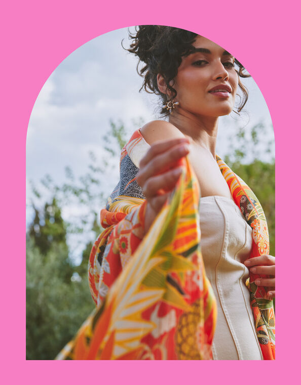 One Hundred Stars Fan Print Scarf, , large