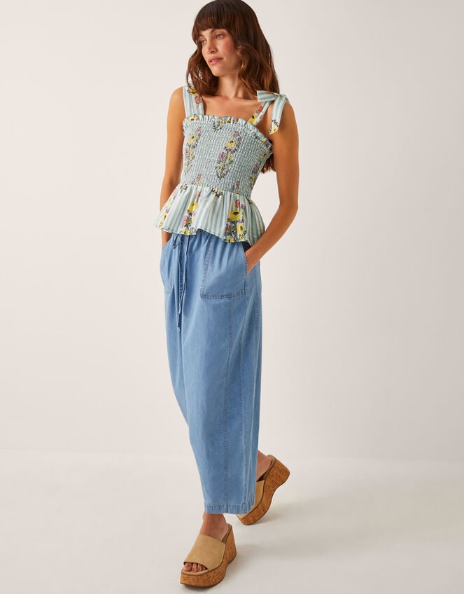 Lucille Floral Stripe Smocked Top, Blue (BLUE), large