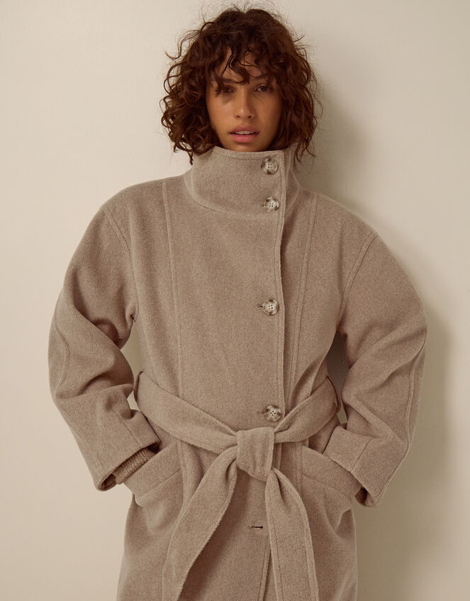 Millie Funnel Neck Belted Coat, Mink (MINK), large