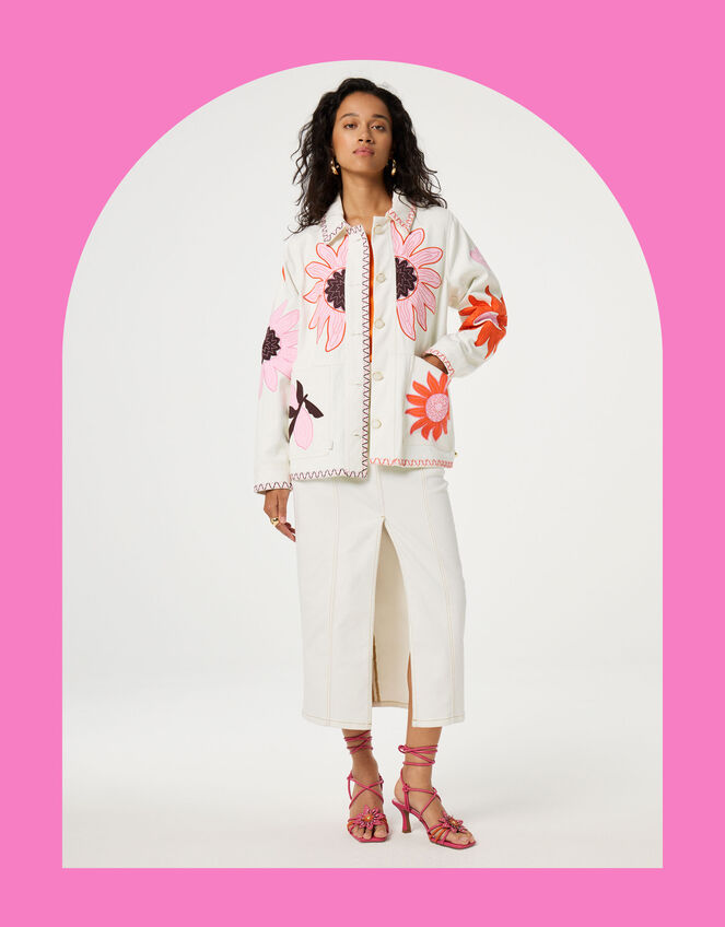 Fabienne Chapot Elody Embroidered Shacket, White (WHITE), large