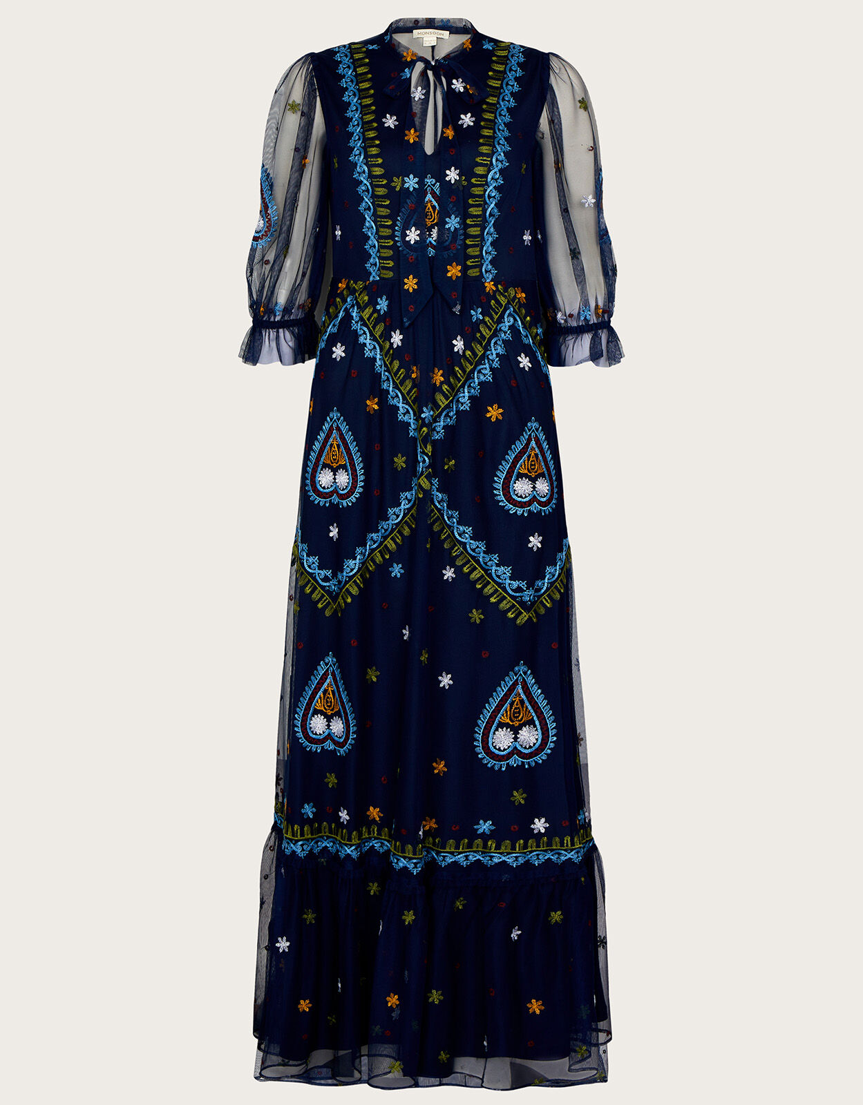 Tracey Embroidered Maxi Dress in Recycled Polyester Blue Evening