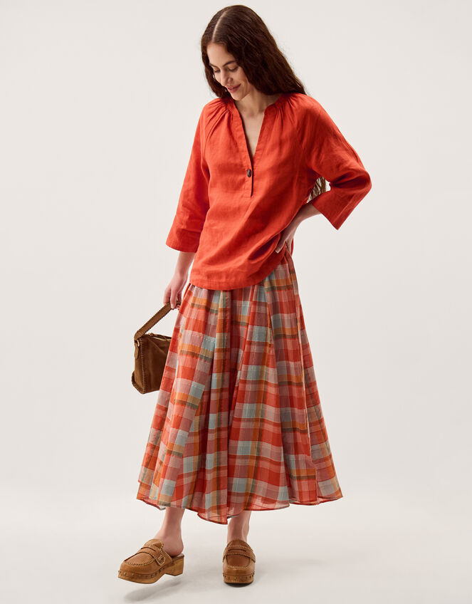 Gianna Linen Top, Orange (RUST), large