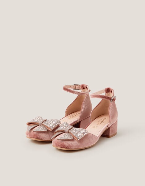 Jewel Bow Velvet Heels, Pink (PINK), large