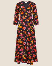 Yazmin Floral Wrap Dress, Black (BLACK), large