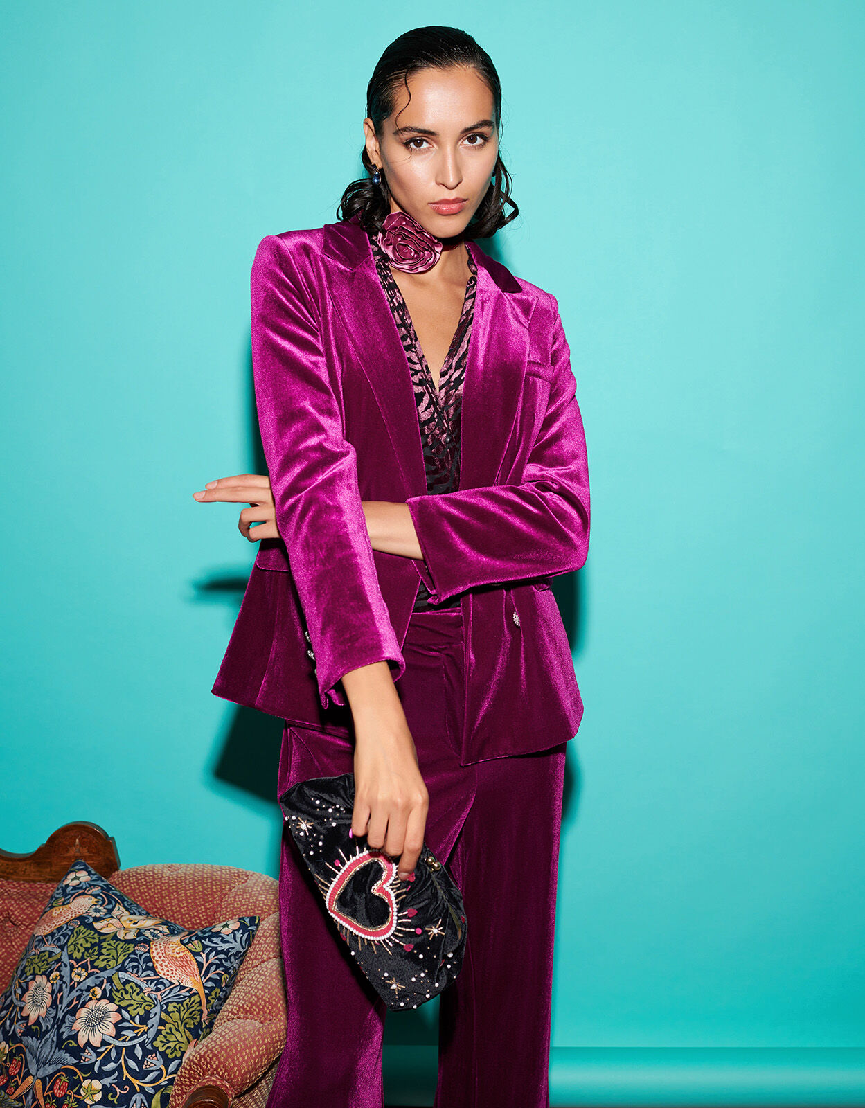 Edith Velvet Double Breasted Blazer Pink Women s Jackets