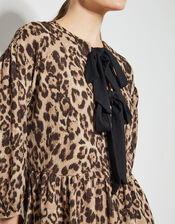 Archie Tie-Front Leopard Print Midi Dress, Brown (BROWN), large