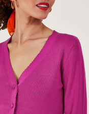 V-Neck Ribbed Cardigan, Pink (PINK), large