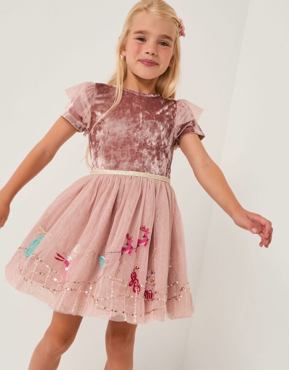 Christmas Scene Velvet Disco Dress, Pink (PINK), large