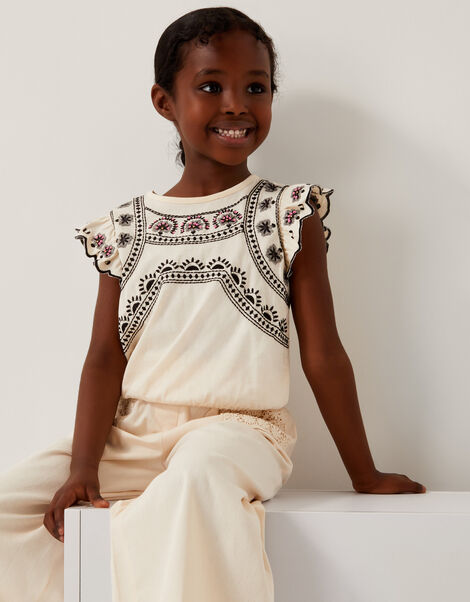 Embroidered Frill T-Shirt, Ivory (IVORY), large