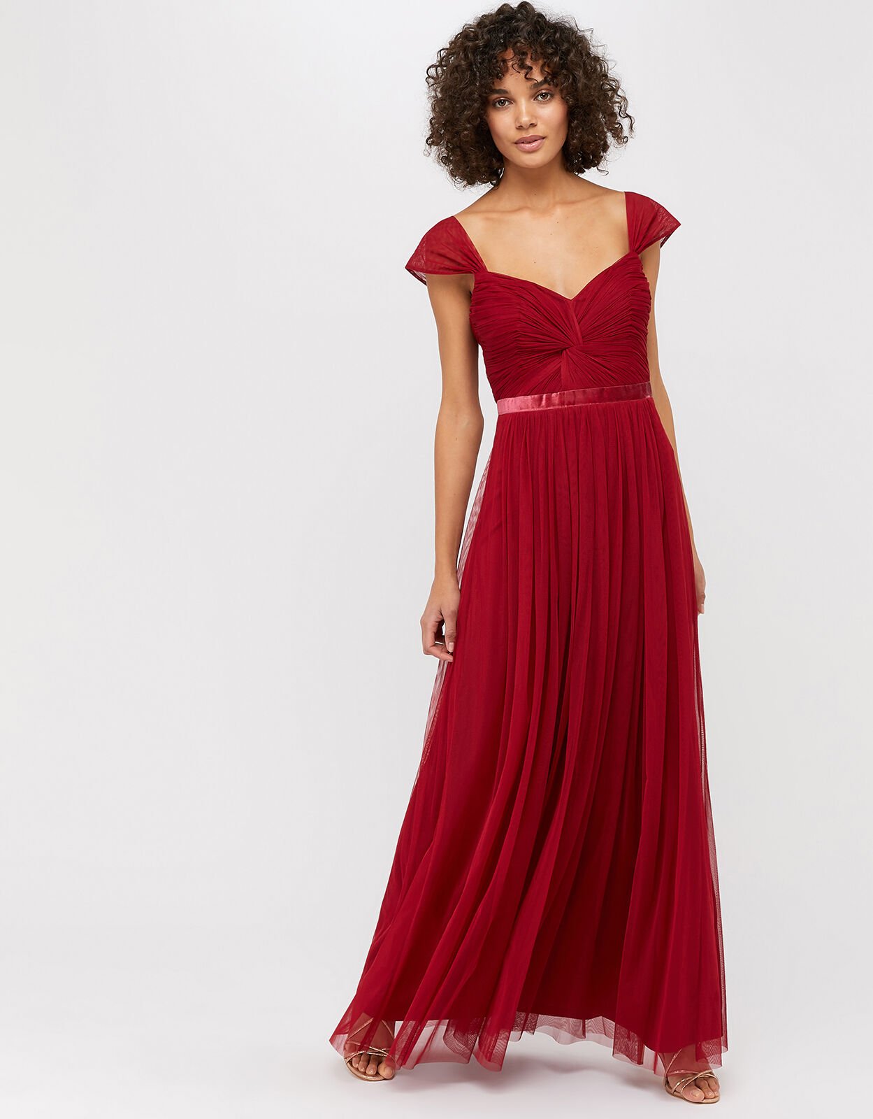 Jennifer Ruched Mesh Maxi Dress Red Evening Dresses Monsoon