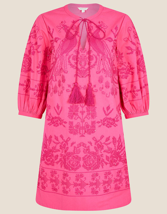 ARTISAN STUDIO Embroidered Kaftan Dress, Pink (PINK), large