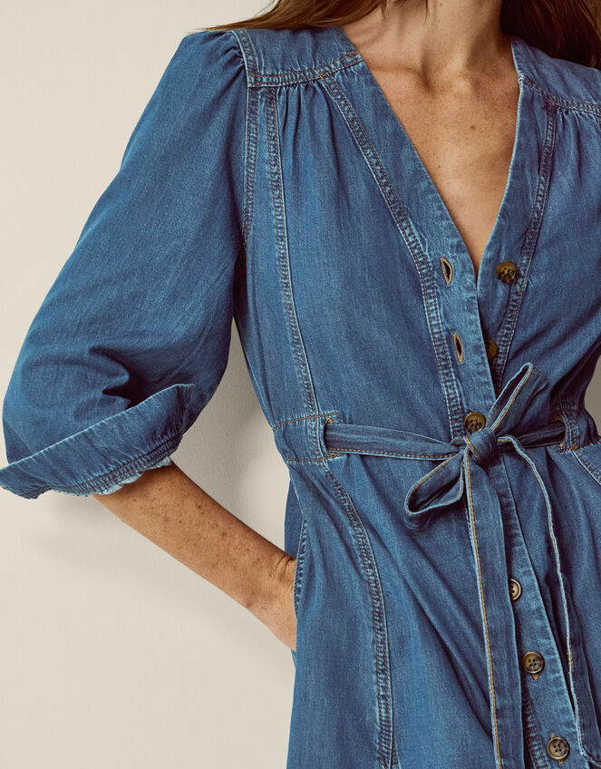 Alison V-Neck Denim Midi Dress, Blue (MID AUTHENTIC BLUE), large