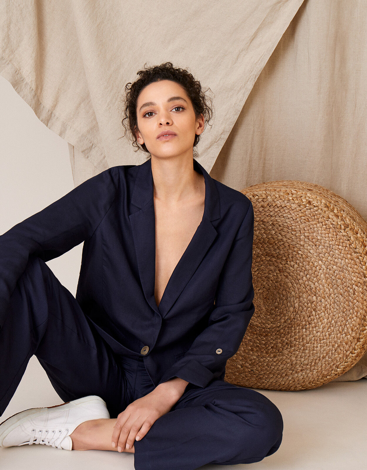 Smart Longline Blazer in Linen Blend Blue Women s Jackets Monsoon Global