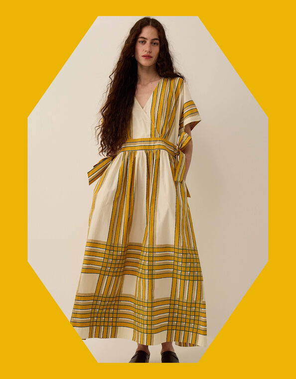 East Alana Stripe Tie Side Maxi Dress, Yellow (YELLOW), large