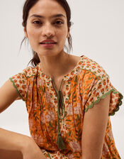 Carris Floral Scallop Trim Top, Orange (ORANGE), large