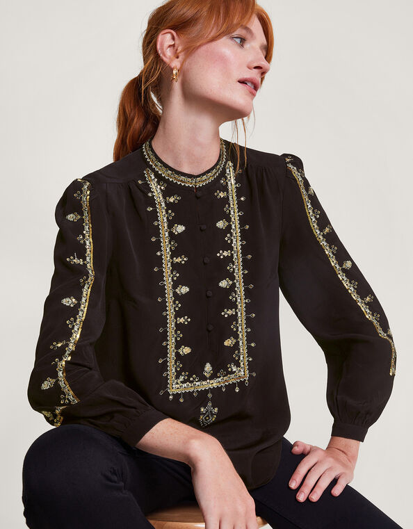 Glenna Embellished Blouse, Black (BLACK), large