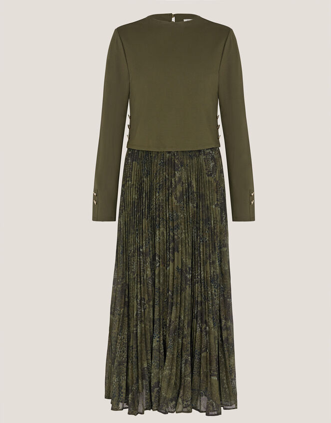 Synthia 2-in-1 Pleated Midi Dress, Green (KHAKI), large