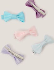 5-Pack Mini Bow Hair Clips, Blue (BLUE), large