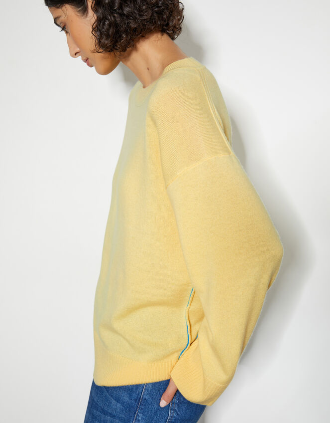 Cindy Cashmere Crewneck Sweater, Yellow (YELLOW), large
