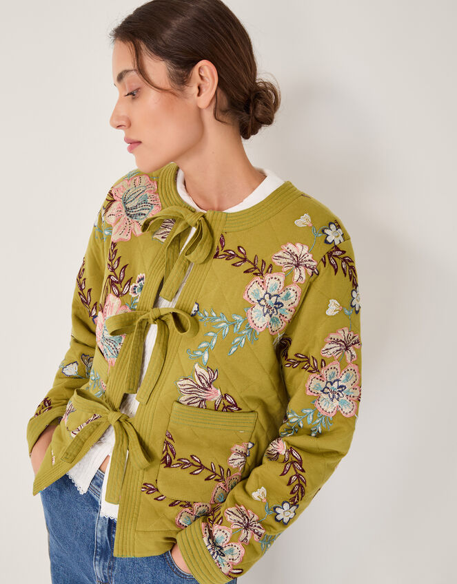 Eliza Floral Quilted Jersey Jacket, Green (CHARTREUSE), large