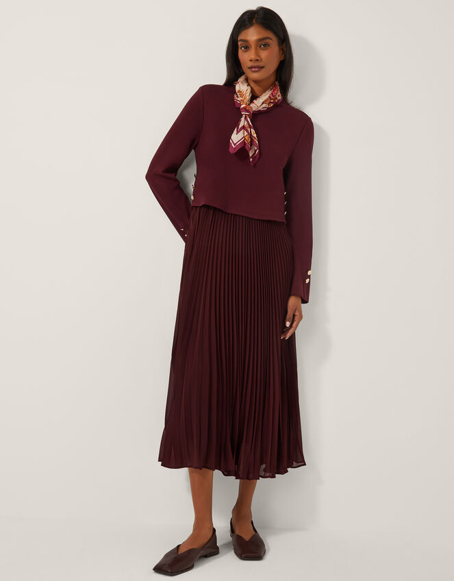 Penny Long Sleeve Pleated Midi Dress, Purple (AUBERGINE), large