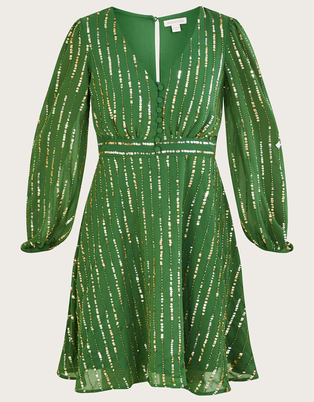 Robin Short Embellished Dress in Recycled Polyester Green