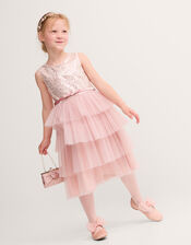 Elodie Sequin Tiered Party Dress, Pink (PALE PINK), large