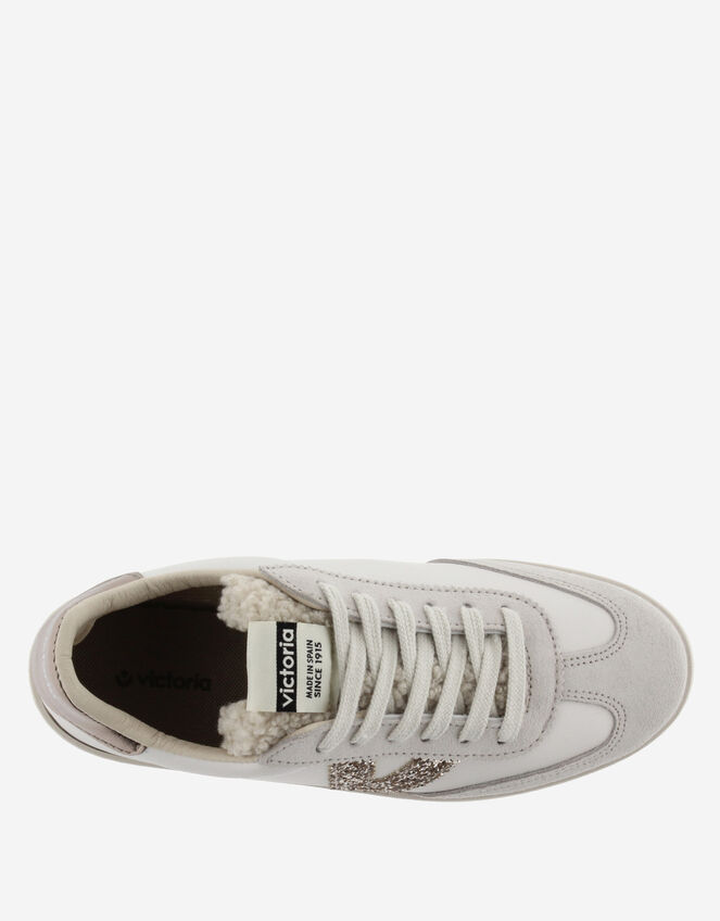 Victoria Berlin Faux Sheepskin Glitter Trainers, Silver (SILVER), large