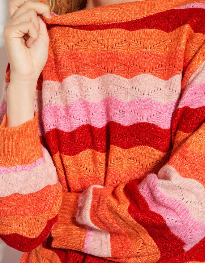 Sasha Scallop Stripe Sweater, Pink (PINK), large