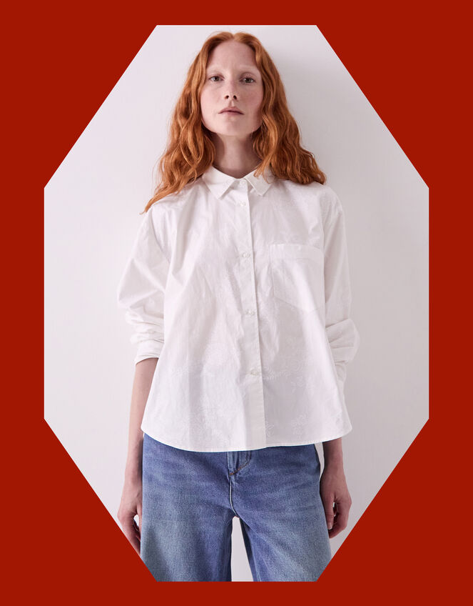 East Layla Floral Print Shirt, White (WHITE), large