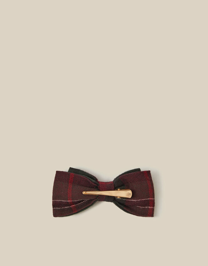 Tartan Bow Hair Clip, , large