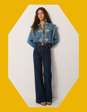 Maison Hotel Narciso Embroidered Denim Blouse, Blue (LIGHT BLUE), large