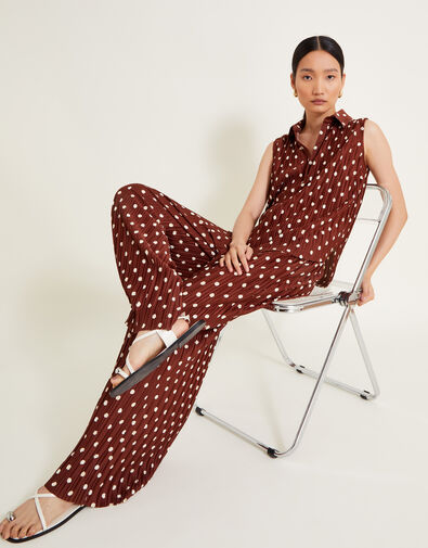 Paris Spot Plisse Trousers, Brown (BROWN), large