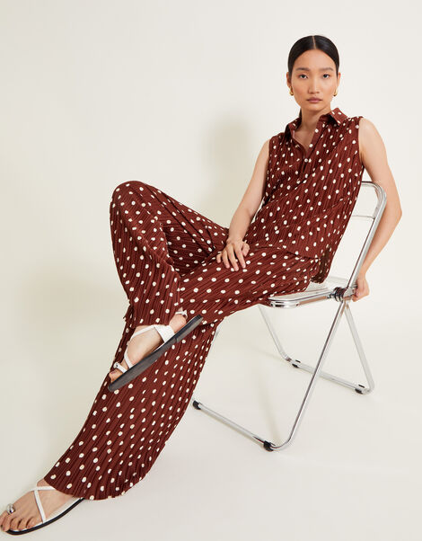 Paris Spot Plisse Trousers, Brown (BROWN), large