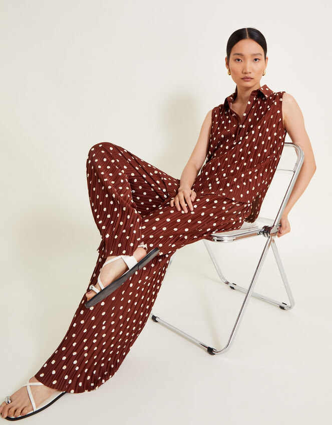 Paris Spot Plisse Trousers, Brown (BROWN), large
