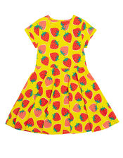 Frugi Strawberry Print Skater Dress, Yellow (YELLOW), large