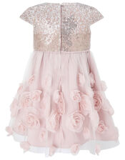 Baby Sequin 3D Rose Dress, Pink (DUSKY PINK), large