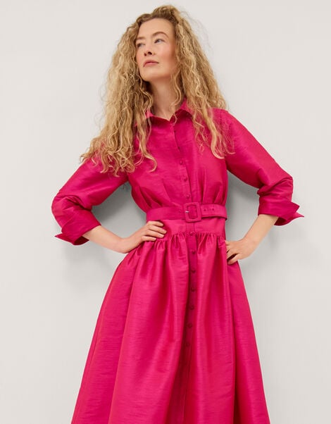 Poppy Belted Midi Shirt Dress, Pink (PINK), large