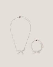 Pearl Bow Necklace & Bracelet Set, , large