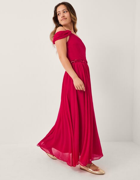 Sequin One Shoulder Prom Dress, Red (RED), large