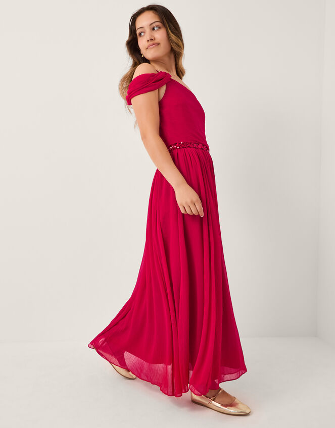 Sequin One Shoulder Prom Dress, Red (RED), large