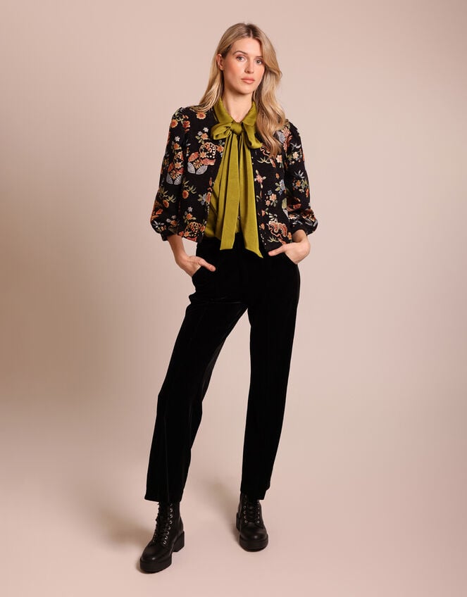 Traffic People Floral Puff Sleeve Jacket, Black (BLACK), large