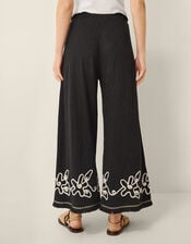 Sara Embroidered Wide Leg Trousers, Black (BLACK), large